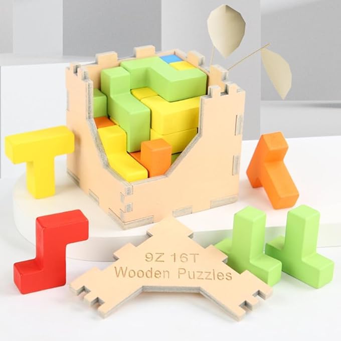 WOODEN 3D BRAIN TEASER PUZZLE,LOGICAL SKILL BUILDER EDUCATIONAL WITH UNIQUE INTERLOCKING BLOCKS  MIND CHALLENGE BUILDING GAME, THOUGHT-PROVOKING & FUN GIFT - Image 1